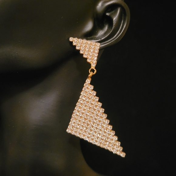Estate Triangle Rhinestone Dangle Earrings - Picture 3 of 4